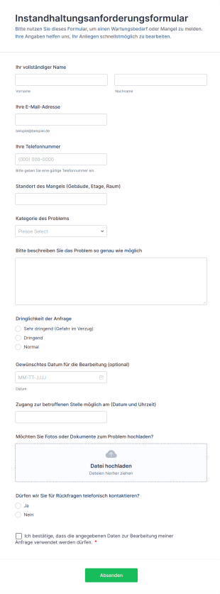 Instandhaltungsanforderungsformular