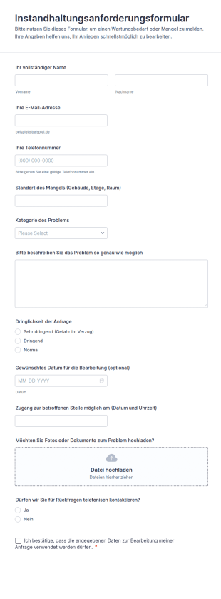 Instandhaltungsanforderungsformular