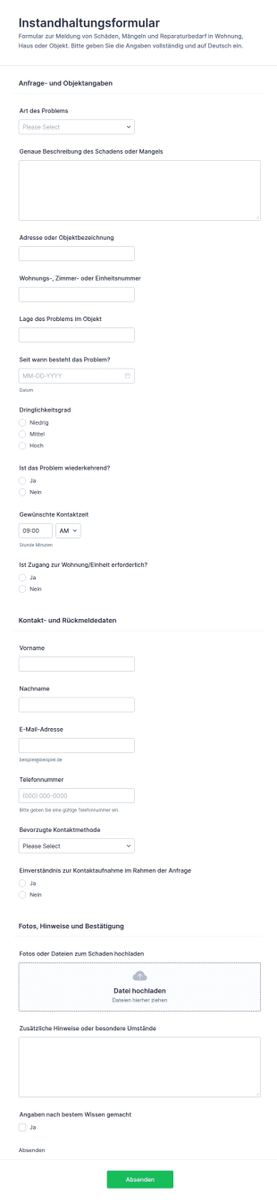 Instandhaltungsanfrage Formular
