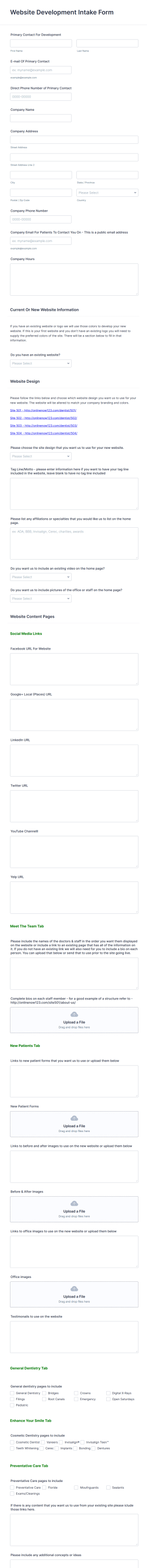 Dental Website Template Intake