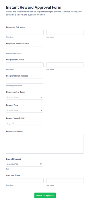 Instant Reward Approval Form Template