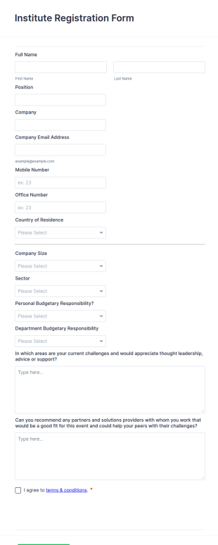 Institute Registration Form Template