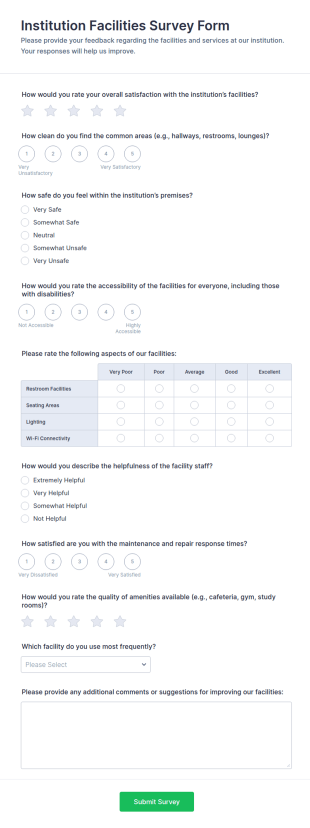 Institution Facilities Survey Form Template