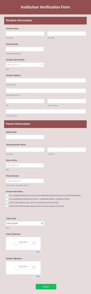 Institution Verification Form Template