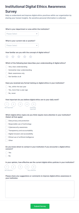 Institutional Digital Ethics Awareness Survey Form Template