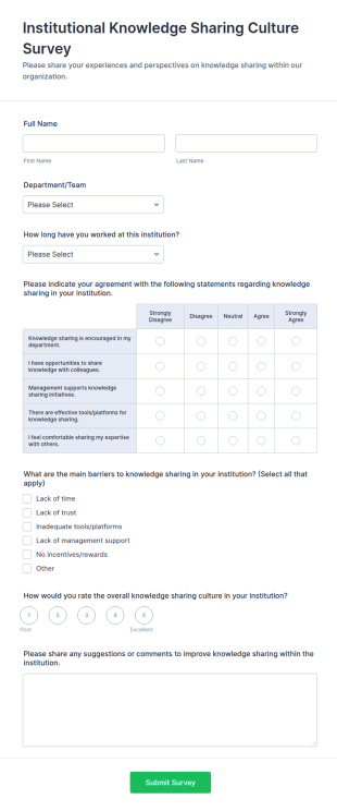 Institutional Knowledge Sharing Culture Survey Form Template