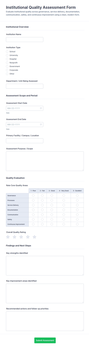 Institutional Quality Assessment Form Template