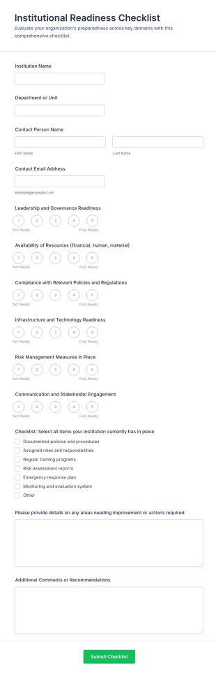Institutional Readiness Checklist Form Template
