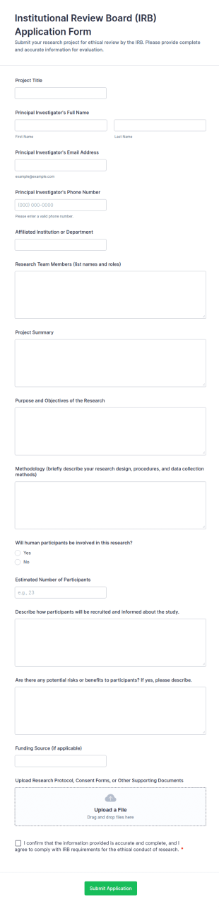 Institutional Review Board (IRB) Application Form Template