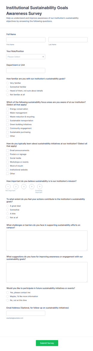 Institutional Sustainability Goals Awareness Survey Form Template