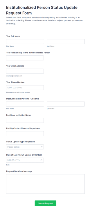 Institutionalized Person Status Update Request Form Template