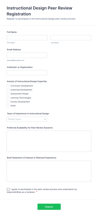 Instructional Design Peer Review Registration Form Template