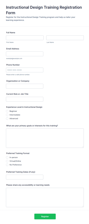 Instructional Design Training Registration Form Template