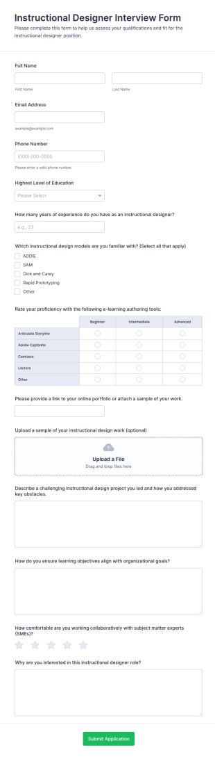Instructional Designer Interview Form Template