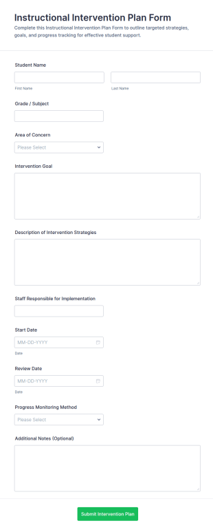 Instructional Intervention Plan Form Template