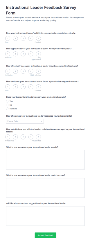 Instructional Leader Feedback Survey Form Template