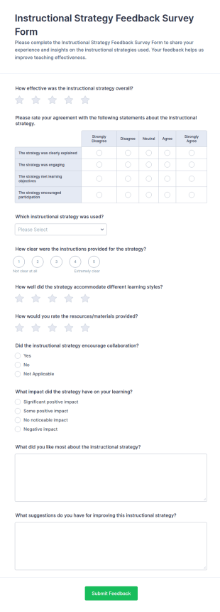 Instructional Strategy Feedback Survey Form Template