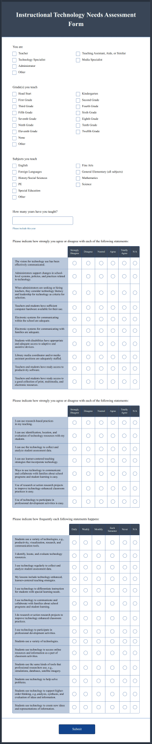 Instructional Technology Needs Assessment Form Template