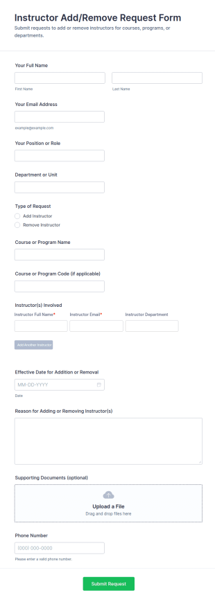 Instructor Add/Remove Request Form Template