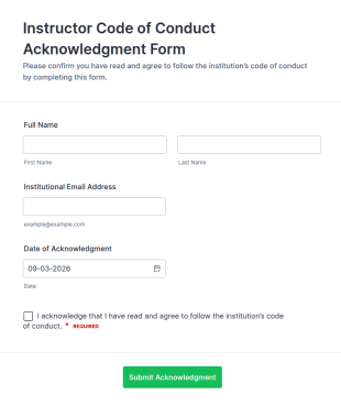 Instructor Code Of Conduct Acknowledgment Form Template