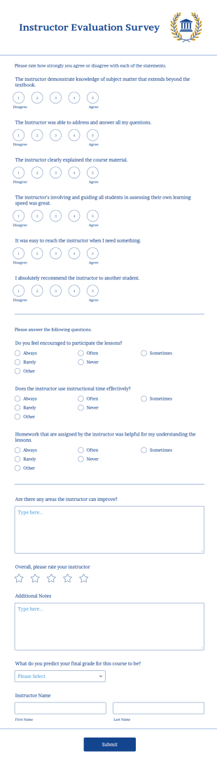 Instructor Evaluation Form Template