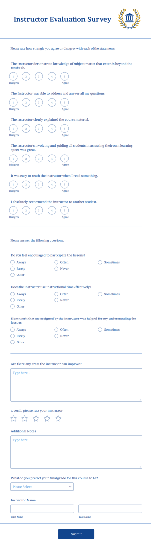 Instructor Evaluation Form Template