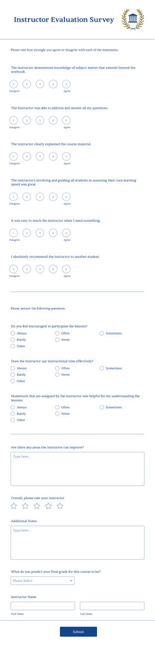 Instructor Evaluation Form Template