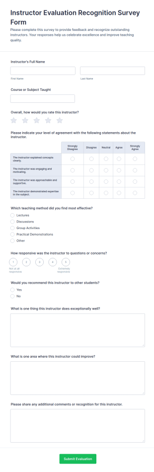 Instructor Evaluation Recognition Survey Form Template