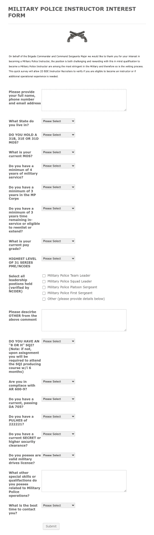 Instructor Interest Form Template