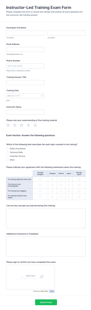 Instructor Led Training Exam Form Template