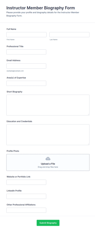 Instructor Member Biography Form Template