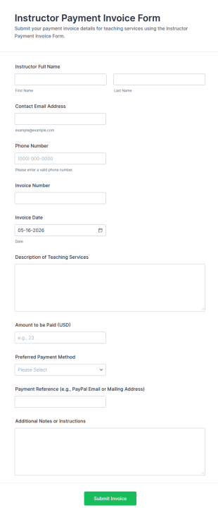 Instructor Payment Invoice Form Template