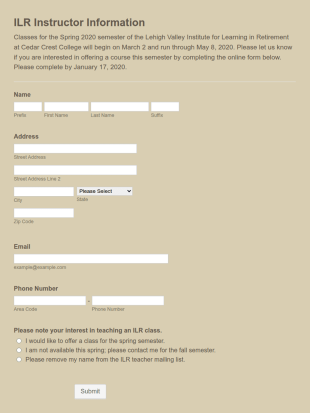 Instructor Registration Form Template