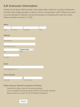 Instructor Registration Form Template