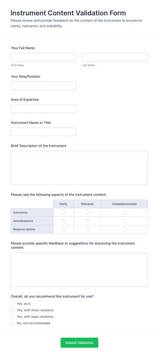 Instrument Content Validation Form Template