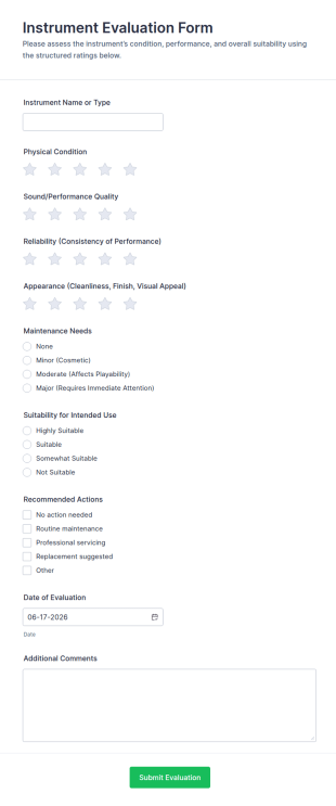 Instrument Evaluation Form Template