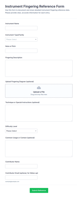 Instrument Fingering Reference Form Template