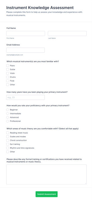 Instrument Knowledge Assessment Form Template