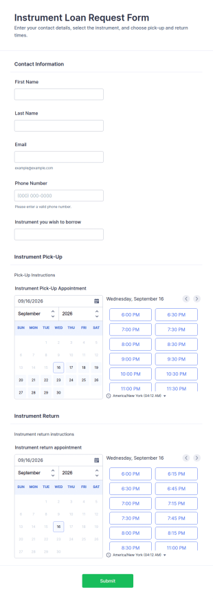 Instrument Loan Request Form Template