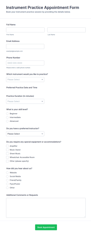 Instrument Practice Appointment Form Template