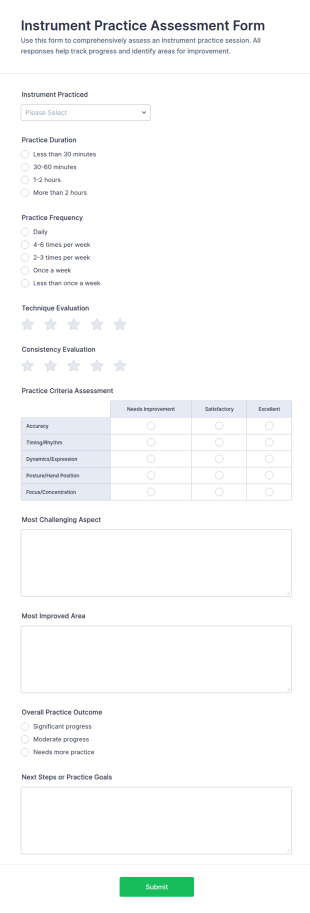 Instrument Practice Assessment Form Template