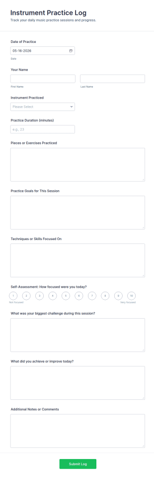 Instrument Practice Log Form Template