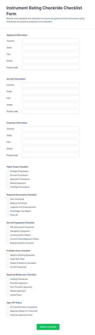 Instrument Rating Checkride Checklist Form Template