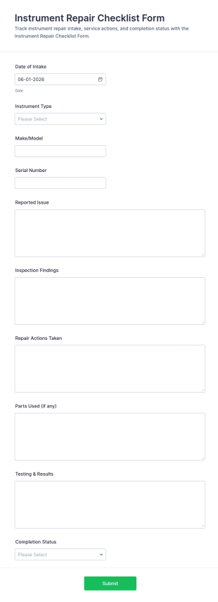 Instrument Repair Checklist Form Template