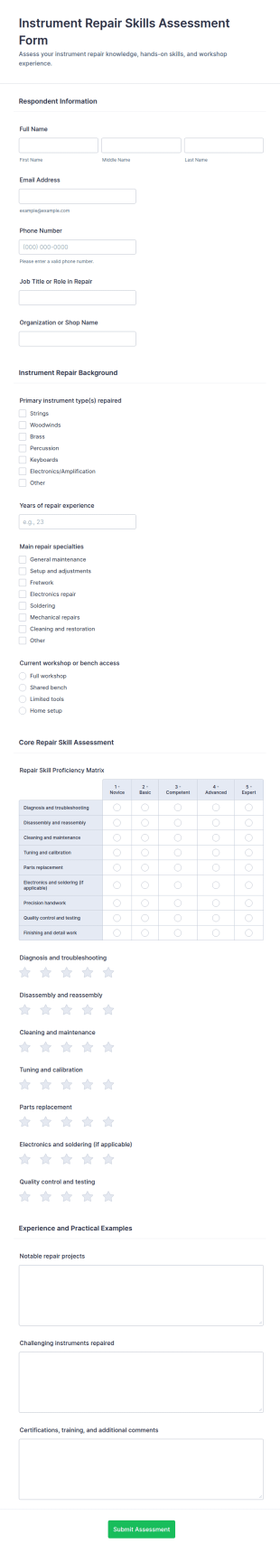 Instrument Repair Skills Assessment Form Template