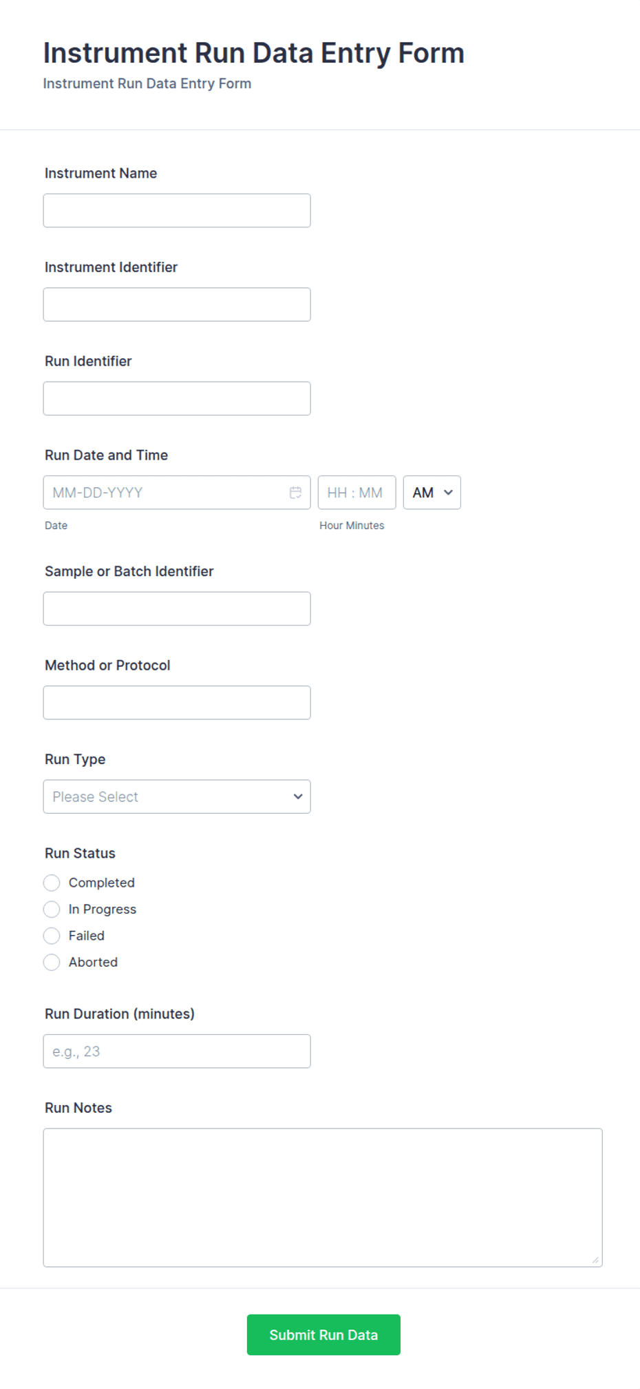 Instrument Run Data Entry Form Template | Jotform