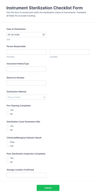 Instrument Sterilization Checklist Form Template