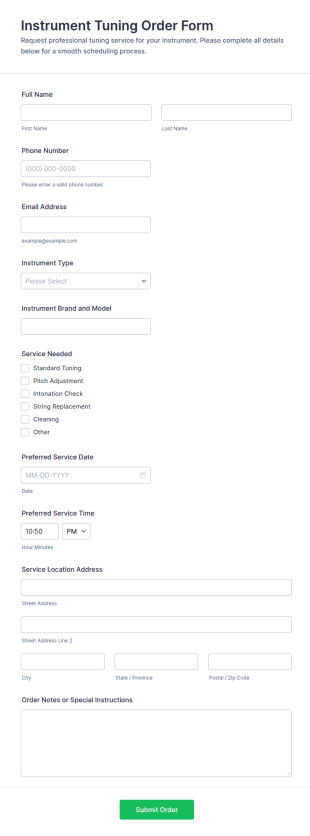 Instrument Tuning Order Form Template