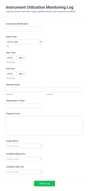 Instrument Utilization Monitoring Log Form Template