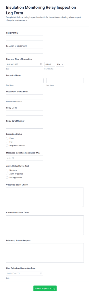 Insulation Monitoring Relay Inspection Log Form Template